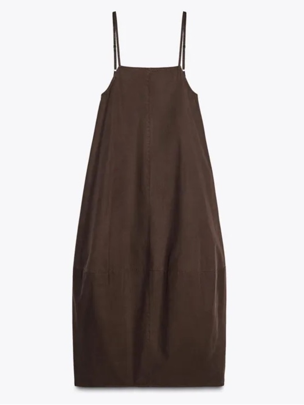 Zara Voluminous Bubble Strappy Midi Dress Camel Square Neckline XL - Picture 6 of 16